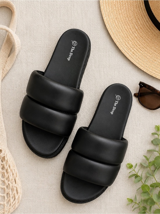 The Drop Shoes - The Drop Black Double Strap Padded Slide Sandals Size 9